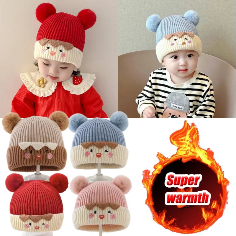 Adorable bonnet bébé en tricot coréen – Bonnet chaud et coupe-vent avec cache-oreilles