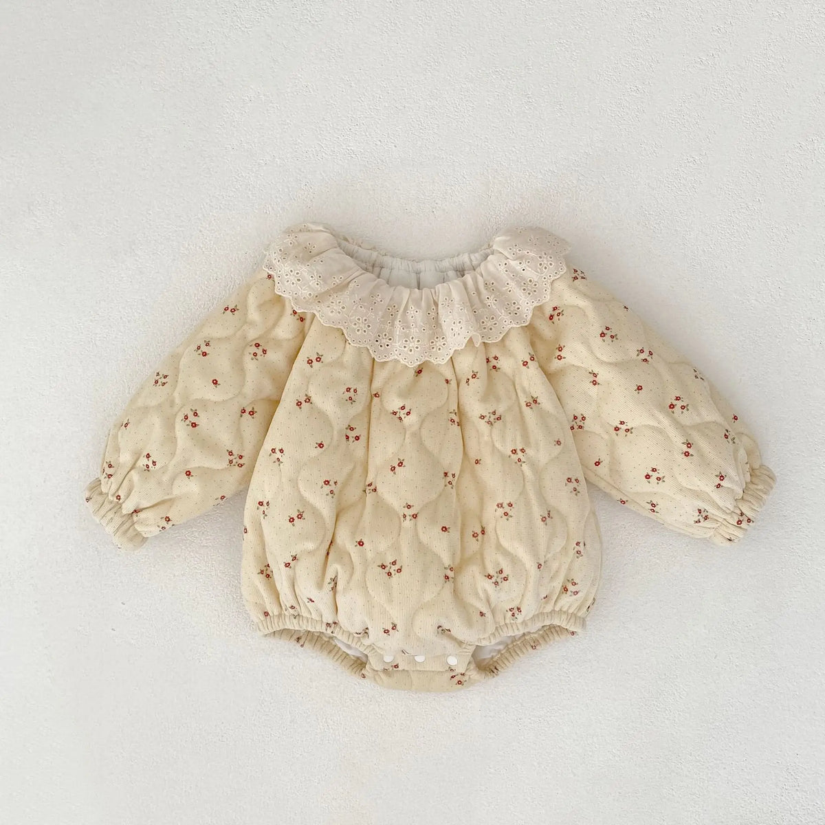 Combinaison bébé automne-hiver 2025, col en dentelle, manches longues, imprimé coton, style princesse