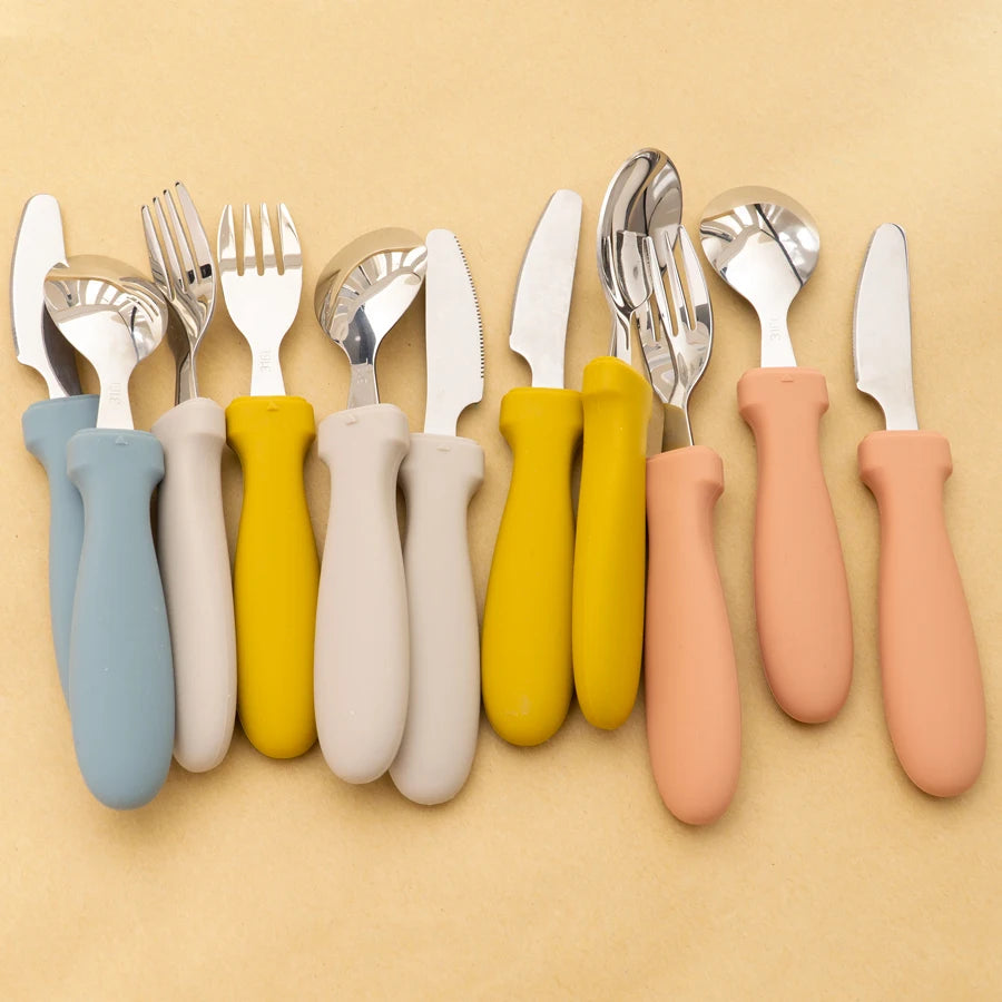 Ensemble d'alimentation pour bébé – Assiette, cuillère et fourchette en silicone