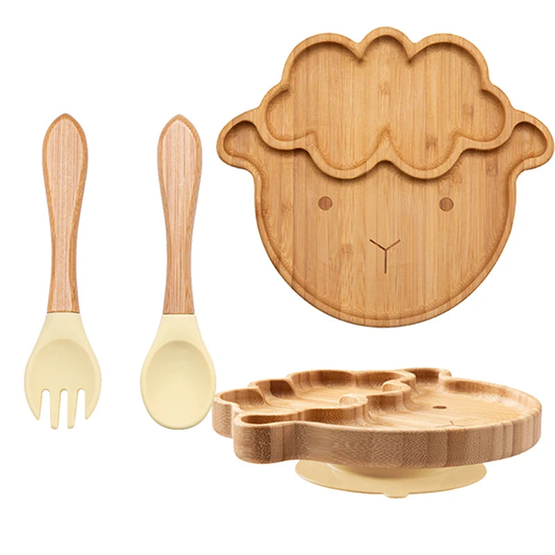 Baby Dinnerware – 3PCS Bamboo Plate & Suction Tableware