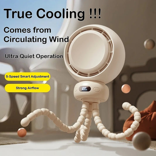 Bladeless Baby Stroller Fan with LED – Quiet & Rechargeable (3600mAh)