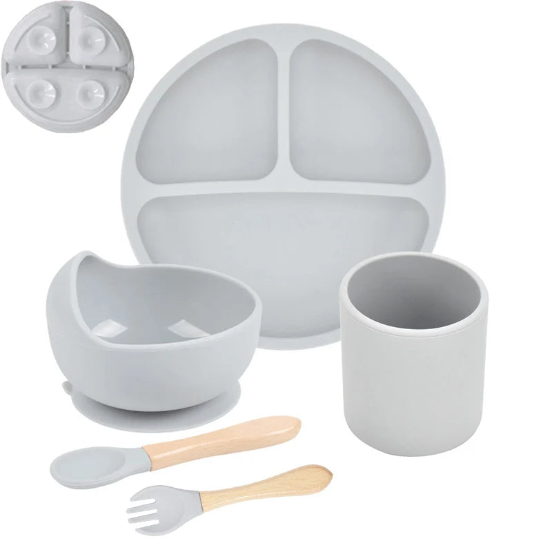 Baby Suction Plate Set – 5P Silicone Bowl, Cup & Utensil