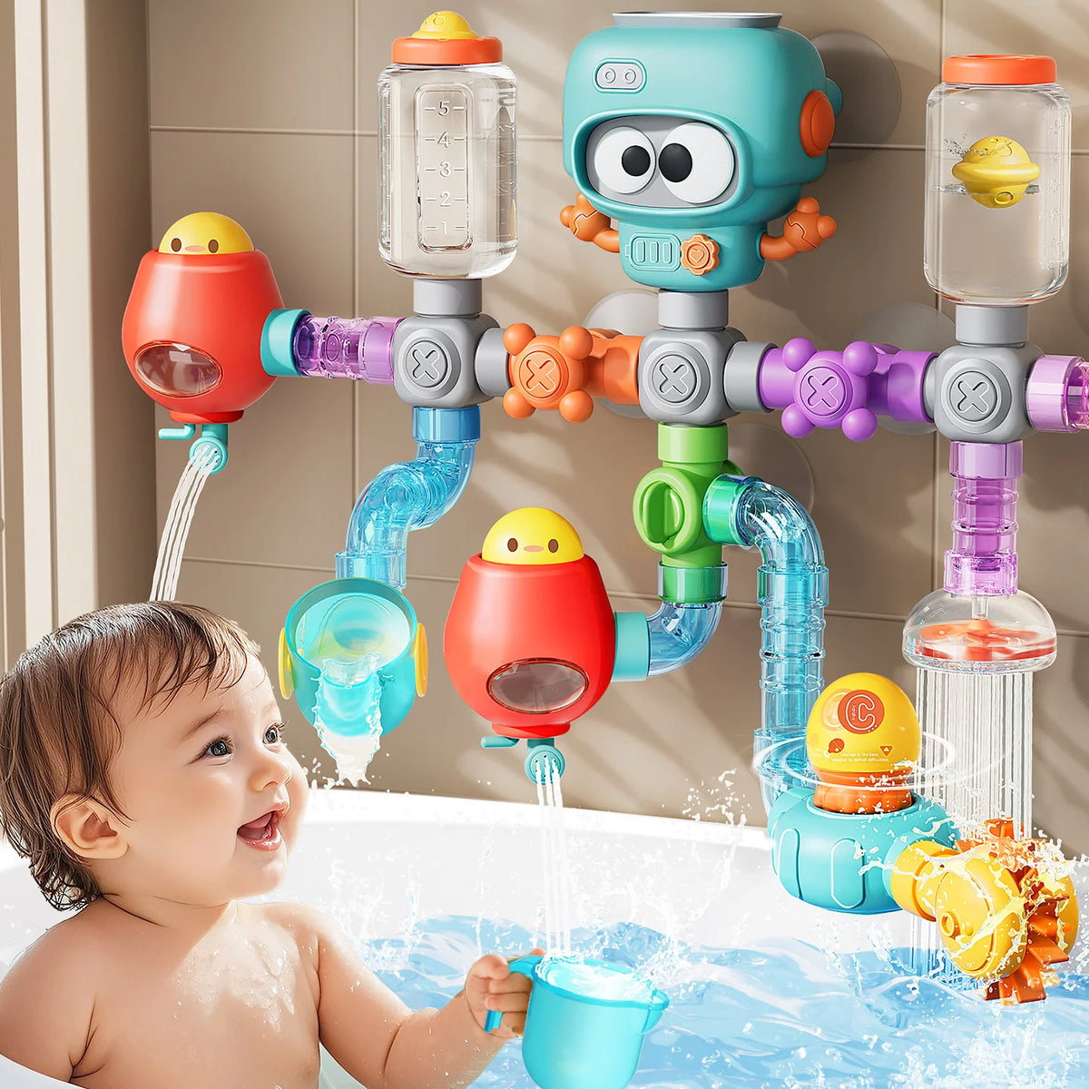 Baby Bath Toy Set – Tubes, Spinners & Water Play