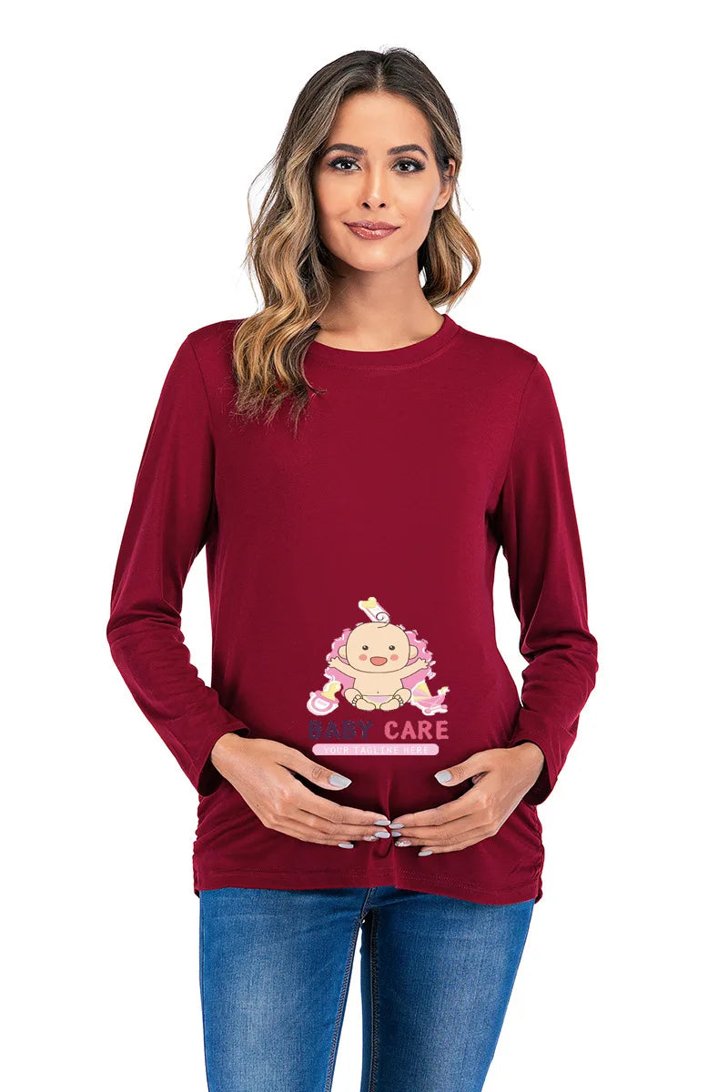 New Maternity Long-Sleeve Tee – Casual Solid Pregnancy Top