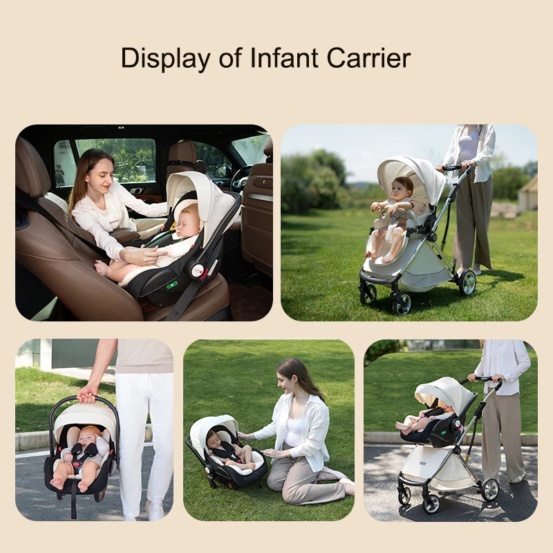 Luxury High-View Baby Stroller – Egg-Shaped Seat, One-Hand Recline, Compact Pram