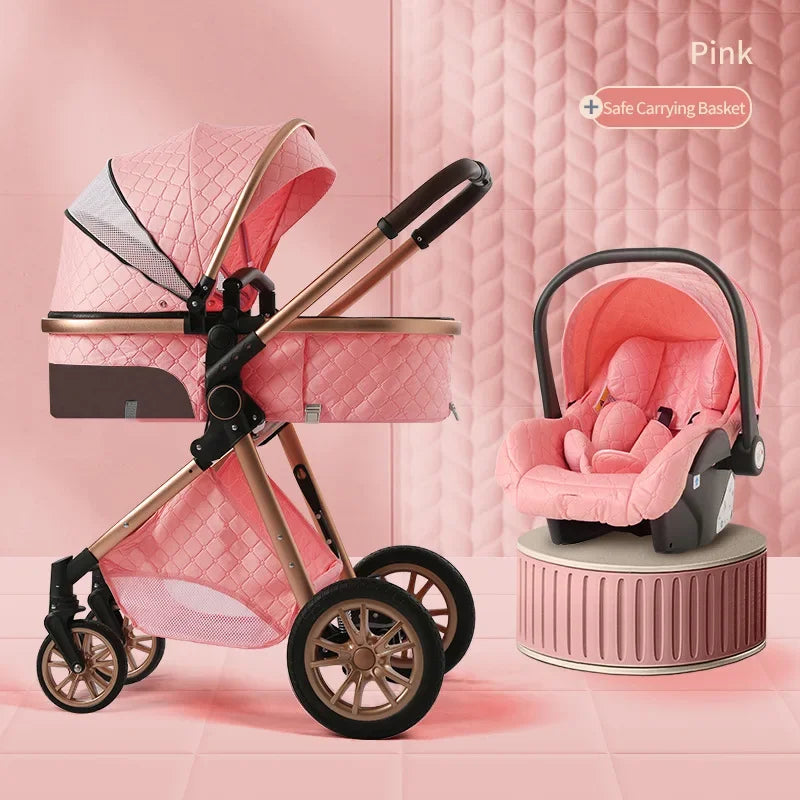 Poussette bébé 3 en 1 de luxe à grand débattement – ​​Position assise et allongée