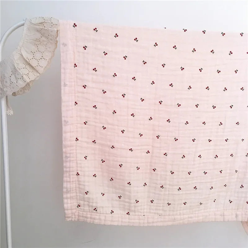 Couverture d'emmaillotage en coton à imprimé floral - Couverture en mousseline pour bébé, en tissu froissé, pour nouveau-né, utilisable comme housse de poussette