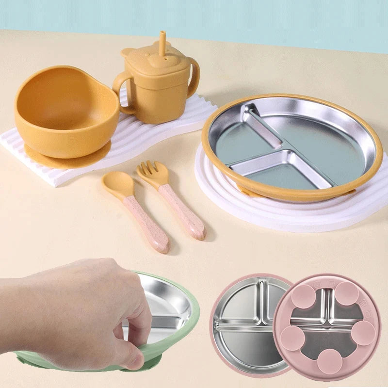 Assiette bébé antidérapante en acier 304 – Vaisselle d'alimentation sûre