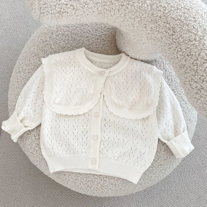 Gilet tricoté d'automne pour bébé fille – Veste en coton avec grand col rabattu