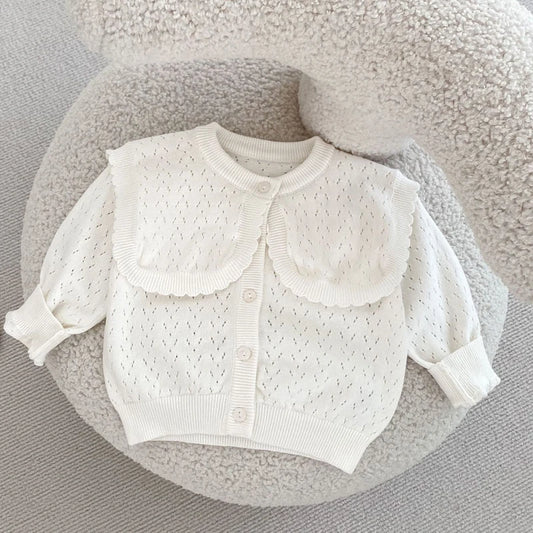 Autumn Baby Girl Knitted Cardigan – Cotton Jacket with Large Flip Collar