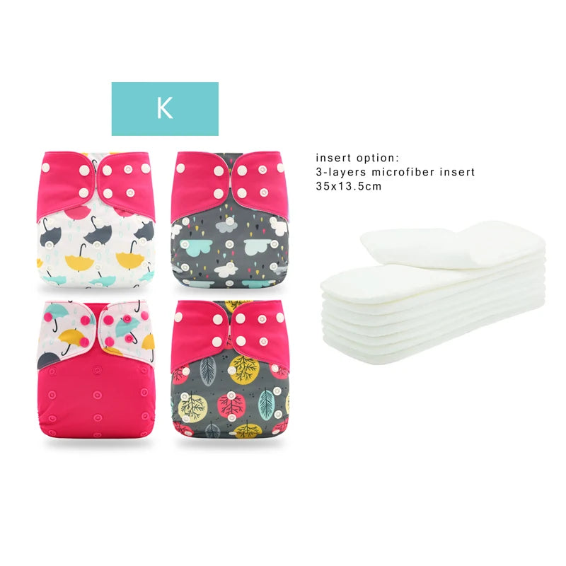 HappyFlute Reusable Diaper Set – 4 OS Pocket Diapers + 8 Inserts