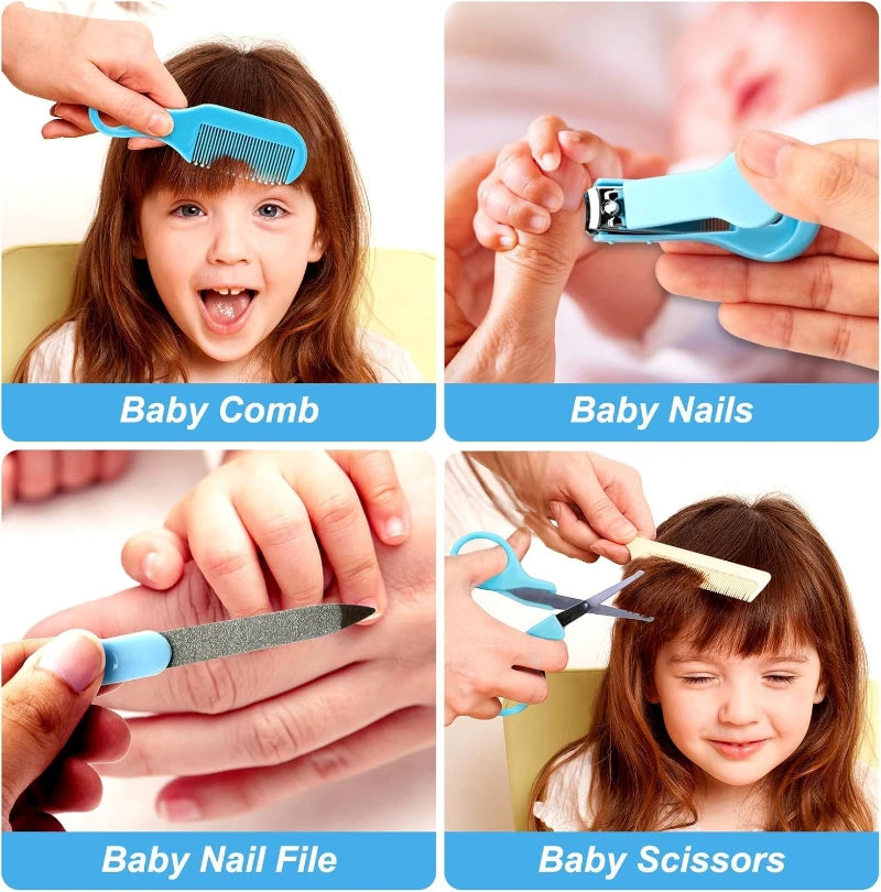 Trousse de soins pour bébé – Coupe-ongles, peigne, brosse, ciseaux, thermomètre