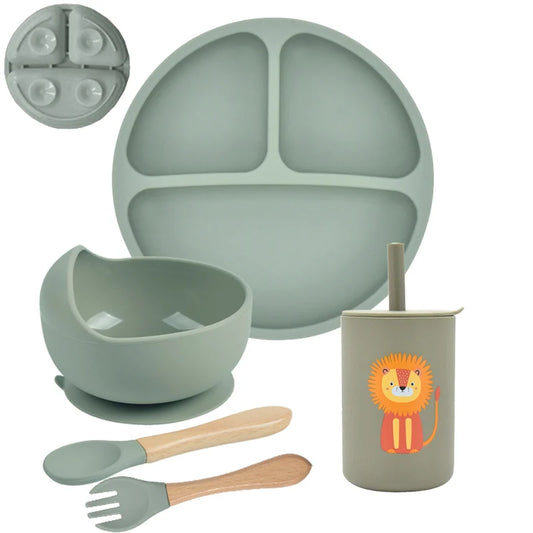 Baby Suction Plate Set – 5P Silicone Bowl, Cup & Utensil