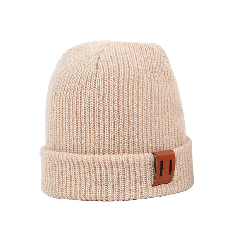 Baby Knit Hat with Leather Label Winter Family Beanie