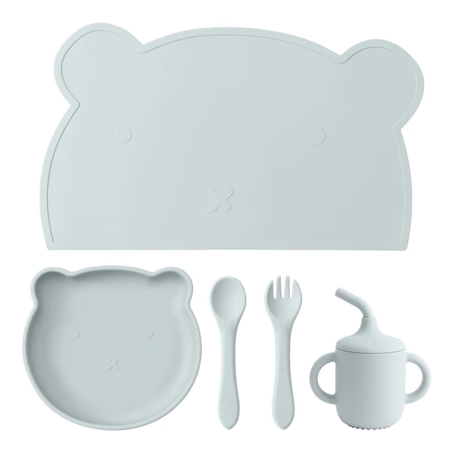 5PCS Baby Silicone Feeding Set – Plate, Spoon, Fork & Cup