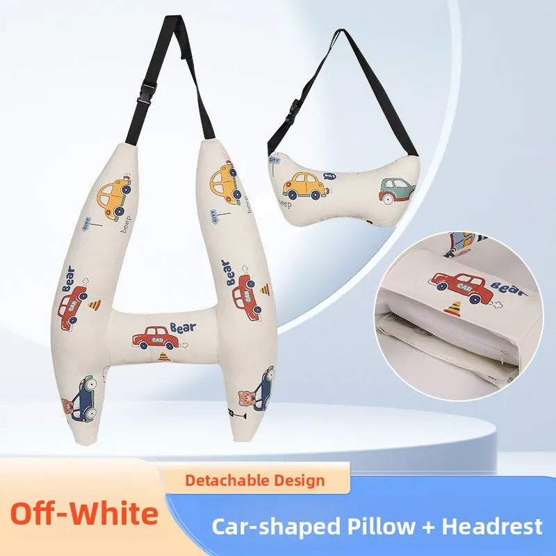 Cuion Kids Car Headrest Pillow | Neck & Sleep Support | Soft Wool Filling | Long Travel
