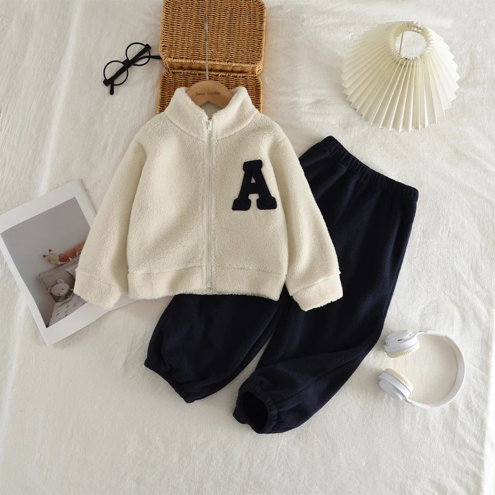 Girls’ Autumn/Winter Outfit – Stand Collar Jacket Set