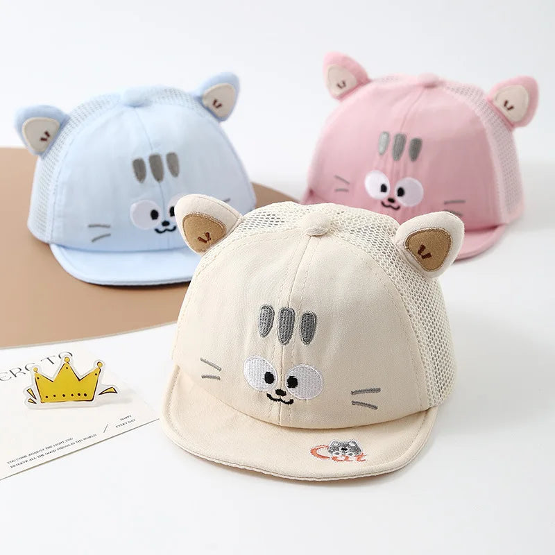 Casquette de baseball d'été pour enfants en maille, chapeau mignon de chat de dessin animé