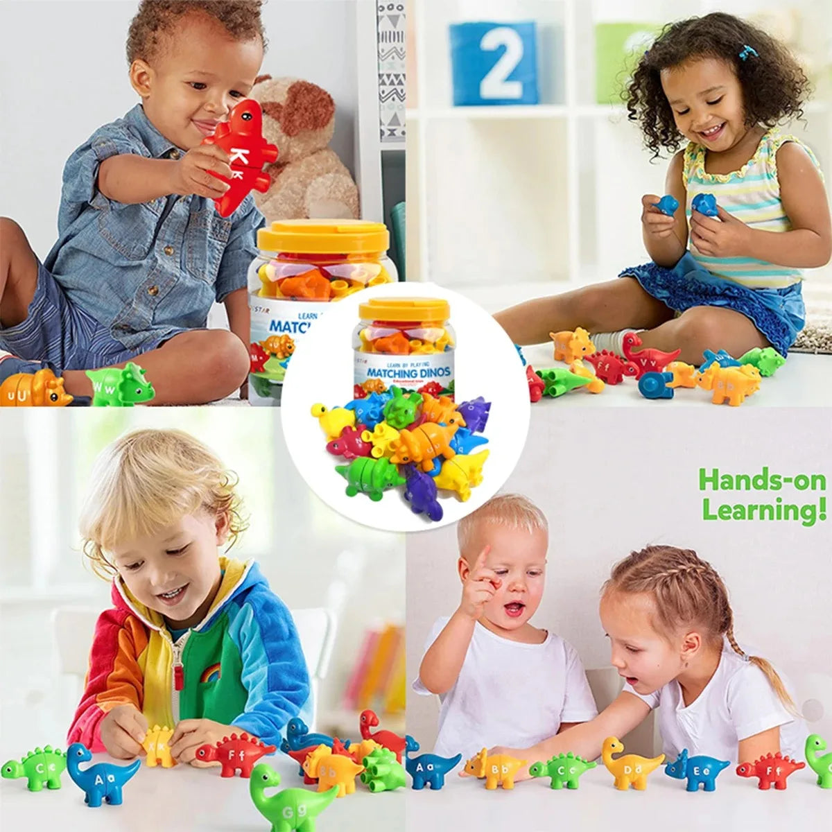 Jeu d'association de dinosaures Montessori ABC – Lettres majuscules et minuscules