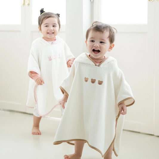 Korean Kids Hooded Bath Towel – Absorbent Quick-Dry Cotton Cape with Hat