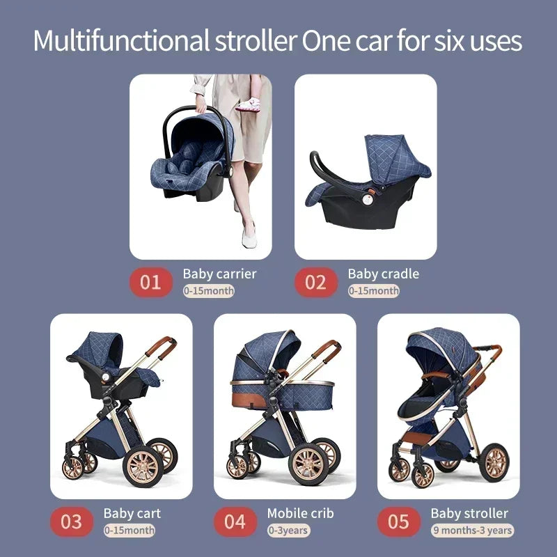 Poussette 3 en 1 à profil haut avec siège auto et fixation ISOFIX