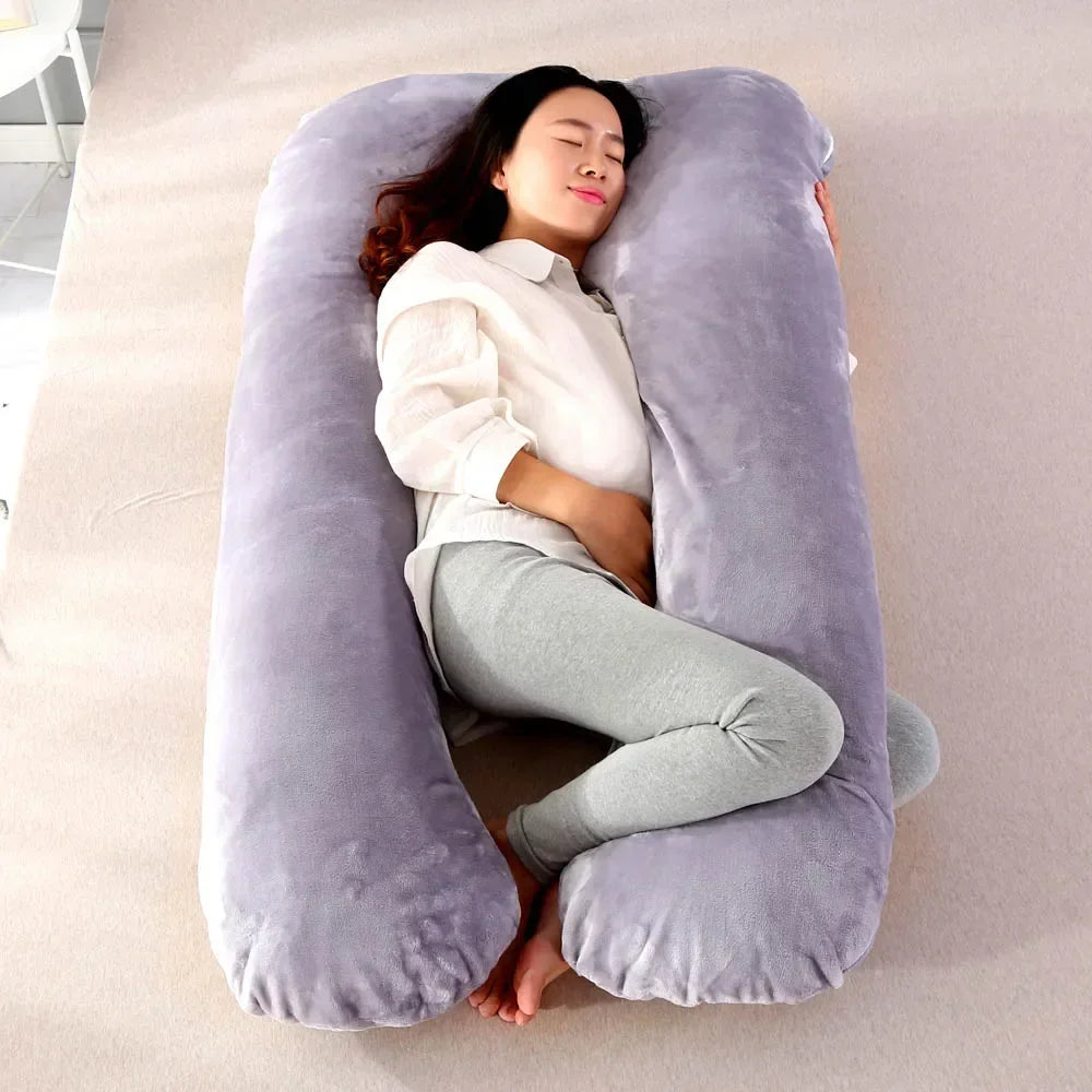 Coussin de grossesse en polaire douce en forme de U – Soutien latéral et lombaire multifonctionnel