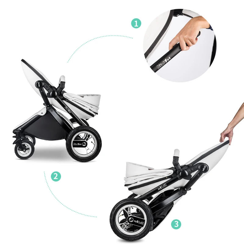 Poussette bébé 2 en 1 de luxe en cuir PU – Poussette surélevée pour nouveau-né