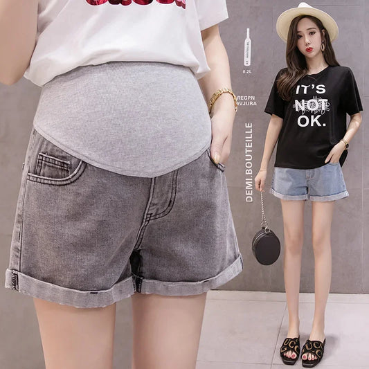 Summer Maternity Denim Shorts – Stretch Belly Pregnant Women Pants