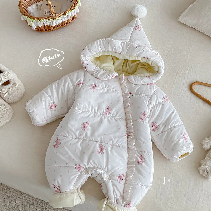 Combinaison bébé ours en peluche 2025, nouvelle combinaison d'hiver pour bébé, super mignonne, à capuche, pour nouveau-né, veste en coton à motif dessin animé