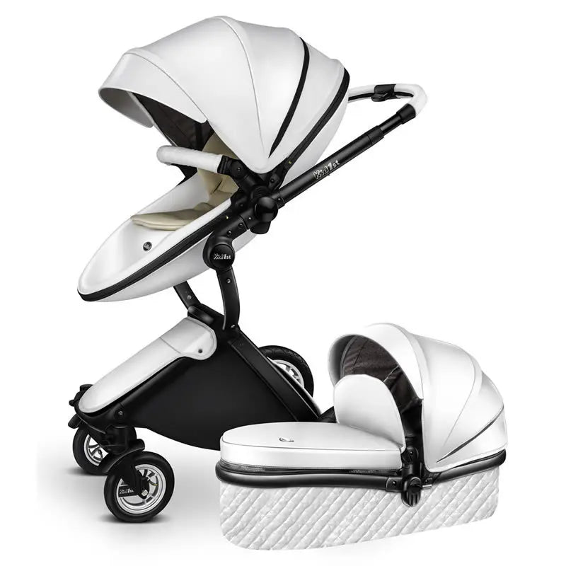 Poussette bébé 2 en 1 de luxe en cuir PU – Poussette surélevée pour nouveau-né