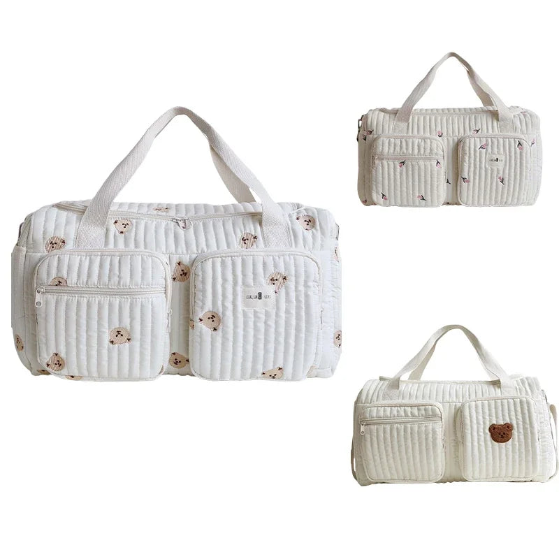Cartoon Bear Diaper Bag – Quilted Tulip Maternity Tote with Shoulder Strap