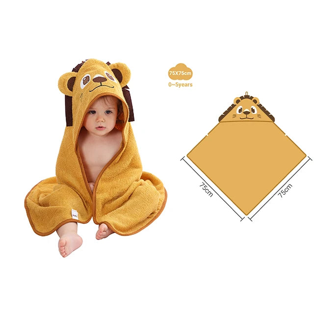 Serviette de bain à capuche Lion mignon – Peignoir de bain doux en bambou pour enfants