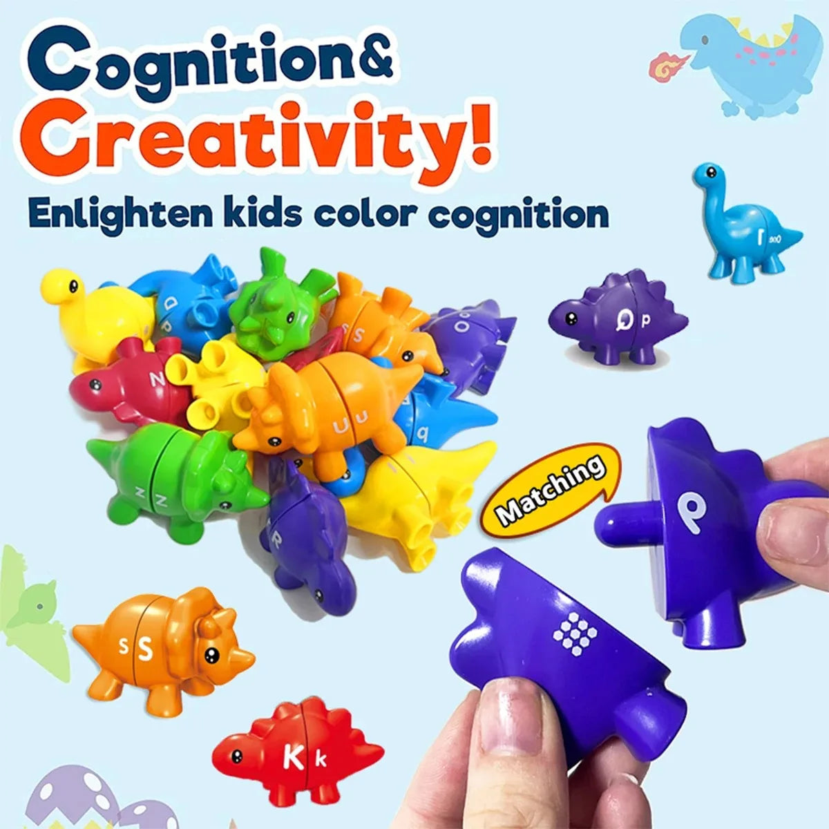 Jeu d'association de dinosaures Montessori ABC – Lettres majuscules et minuscules