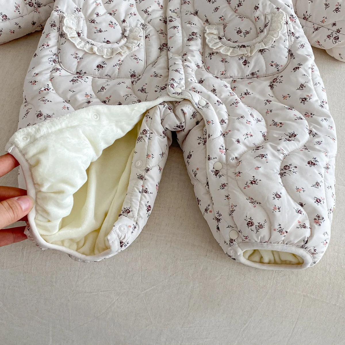 Newborn Girls’ Padded Romper with Ruffled Collar