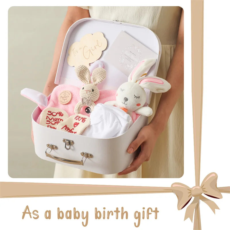 Baby Gift Set – Double-Sided Cotton Blanket, Milestone Cards & Rattle
