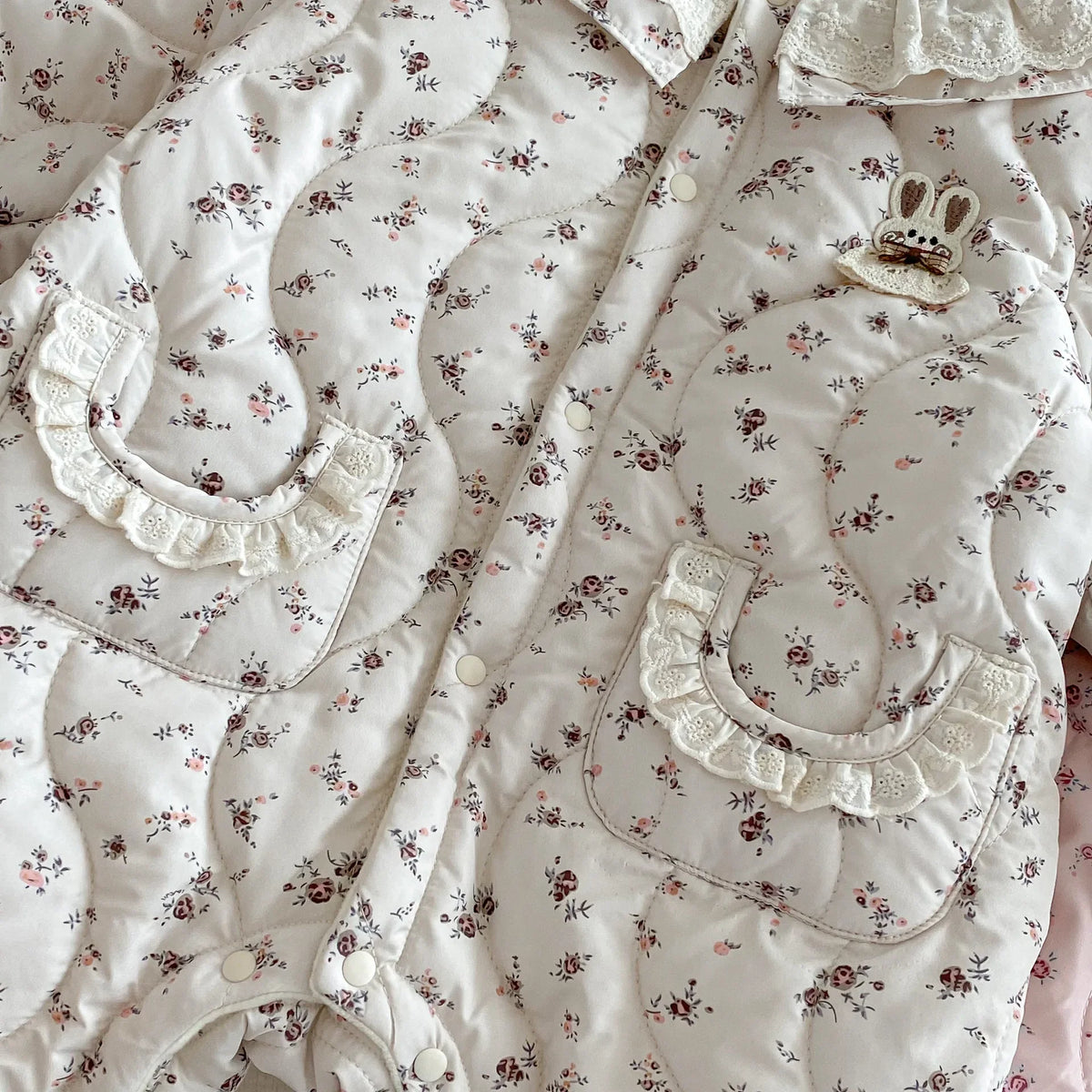 Newborn Girls’ Padded Romper with Ruffled Collar