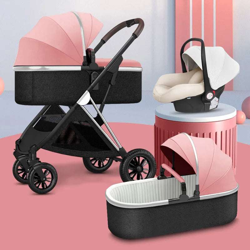 BETSOCCI 2/3-in-1 High Landscape Baby Stroller – Four-Wheel Foldable Trolley