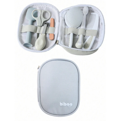 Ensemble de soins pour bébé gris 7 pièces – Peigne, brosse, ciseaux et coupe-ongles