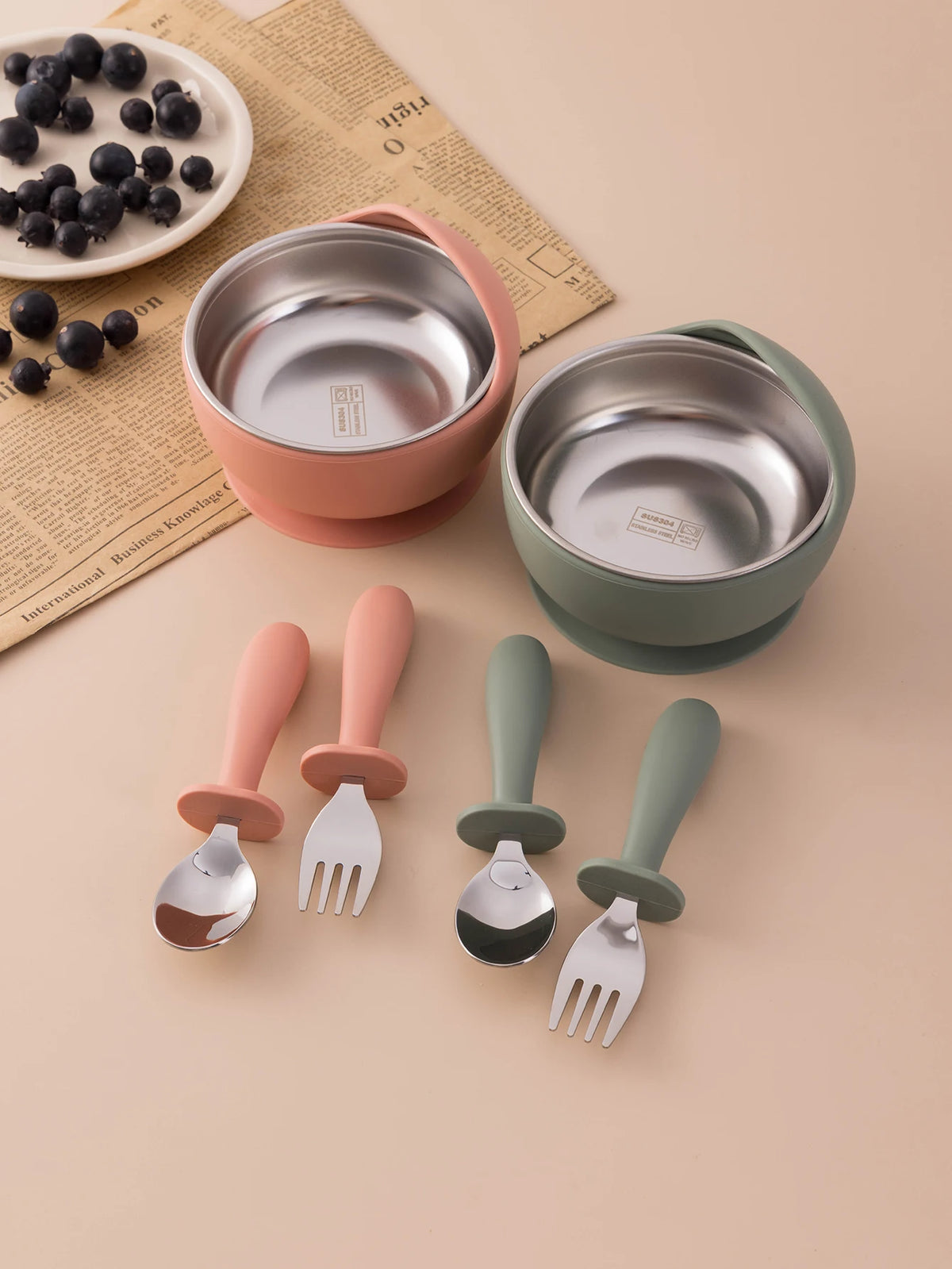 Ensemble d'alimentation pour tout-petits – 3 pièces : bol, cuillère et fourchette pour le sevrage