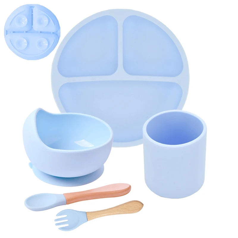 Baby Suction Plate Set – 5P Silicone Bowl, Cup & Utensil