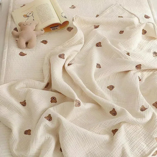 Cotton Muslin Baby Blanket Newborn 6 Layer Gauze Stroller Blanket Bear Embroidery Kids Sleeping Blanket Bedding Baby Item