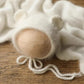 Bonnet tricoté pour nouveau-né en fil de vison duveteux avec oreilles, accessoire photo