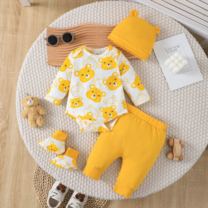 Ensemble bébé garçon 0-9 mois – Petit Ours 4 pièces : body, pantalon, bonnet et chaussettes