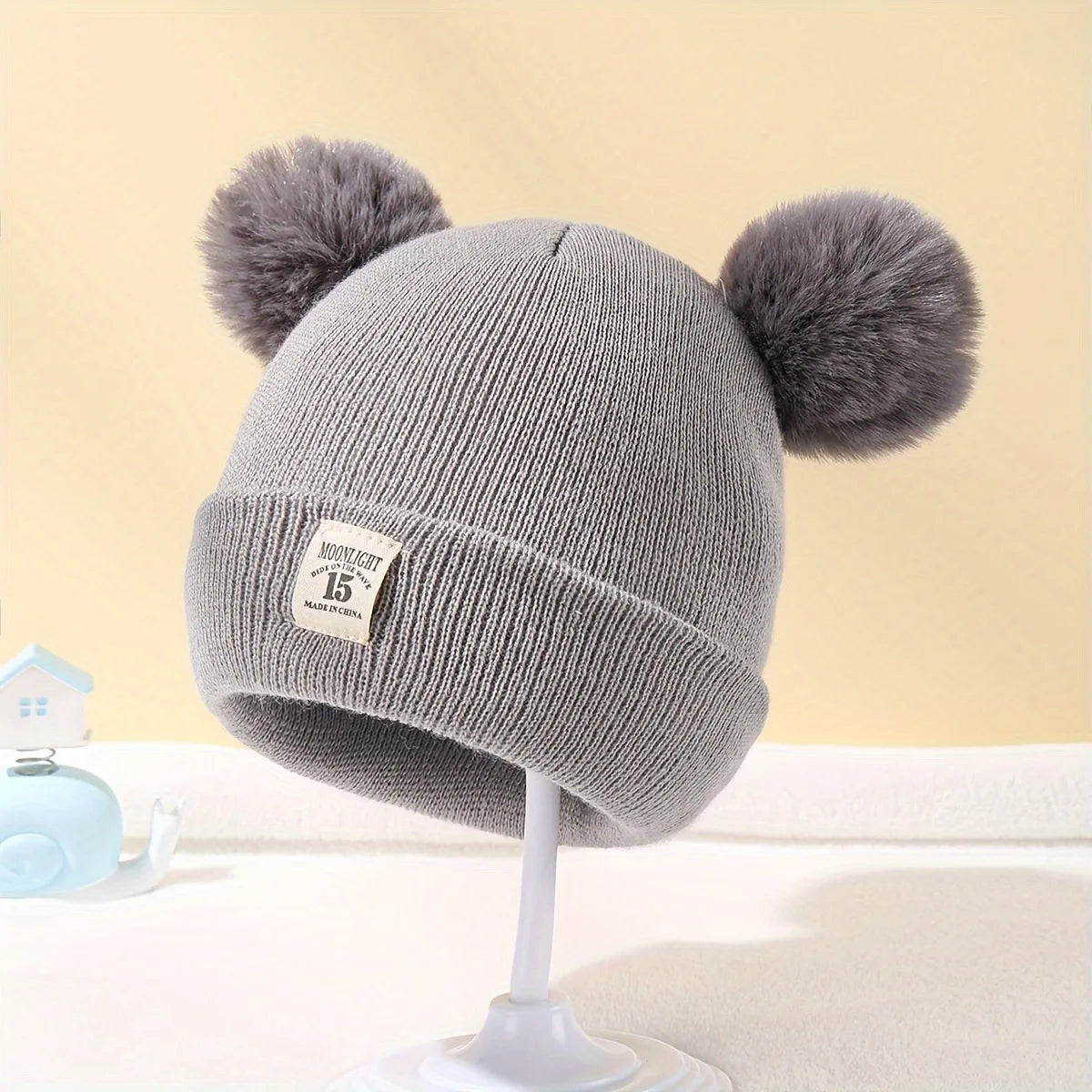 Ensemble d'hiver mignon pour bébé : bonnet et écharpe en laine avec oreilles d'ours.