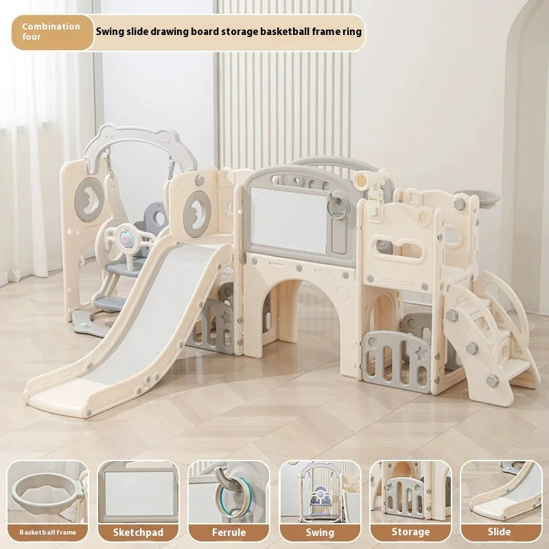 Ensemble de jeu pour tout-petits avec toboggan et balançoire et tableau d'activités