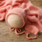 Bonnet tricoté pour nouveau-né en fil de vison duveteux avec oreilles, accessoire photo
