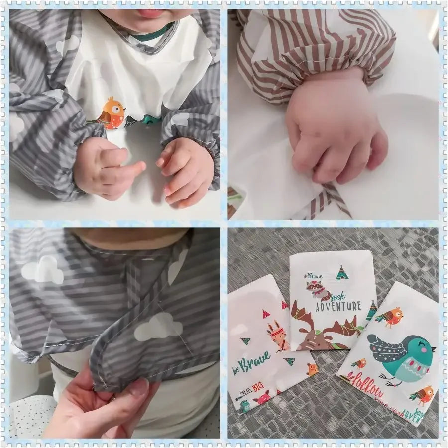 Waterproof Long-Sleeve Cartoon Baby Feeding Smock