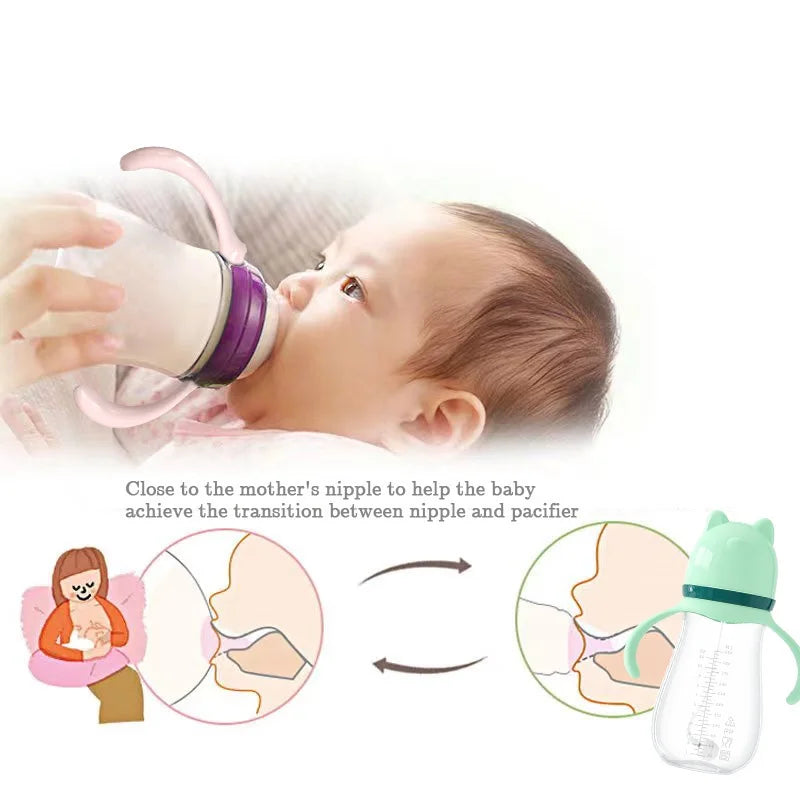 Ensemble de biberons avec poignée, tétines en silicone sans BPA