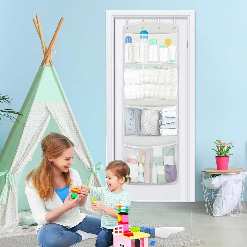 Folding Over-Door Plush Toy Organizer – Mesh Hammock Bag for Nursery