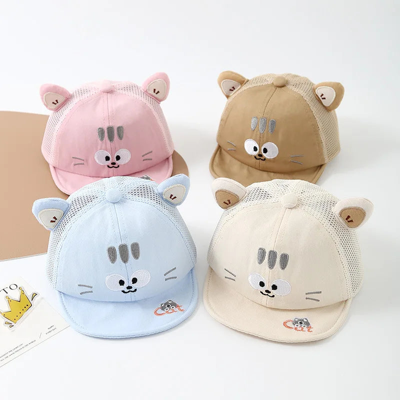 Casquette de baseball d'été pour enfants en maille, chapeau mignon de chat de dessin animé